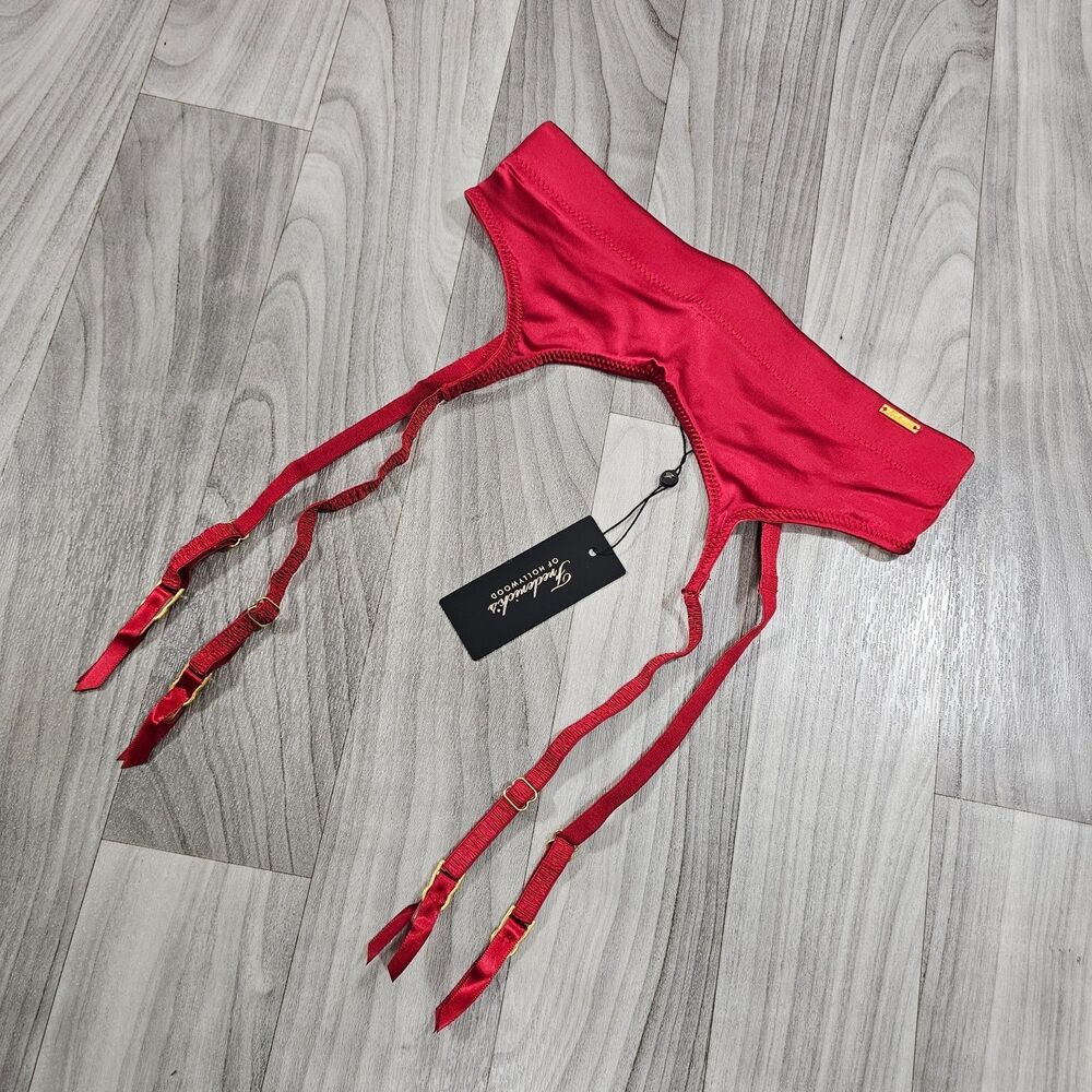 Frederick’s of Hollywood Red Silky Satin High Waisted Suspender Garter Belt